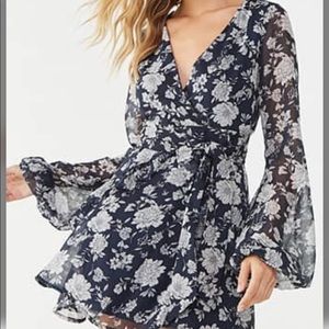 Navy floral long sleeve dress